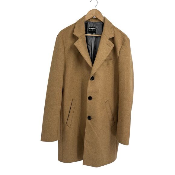 Express Men’s Camel Wool Dress Coat Overcoat Medium - Picture 1 of 5